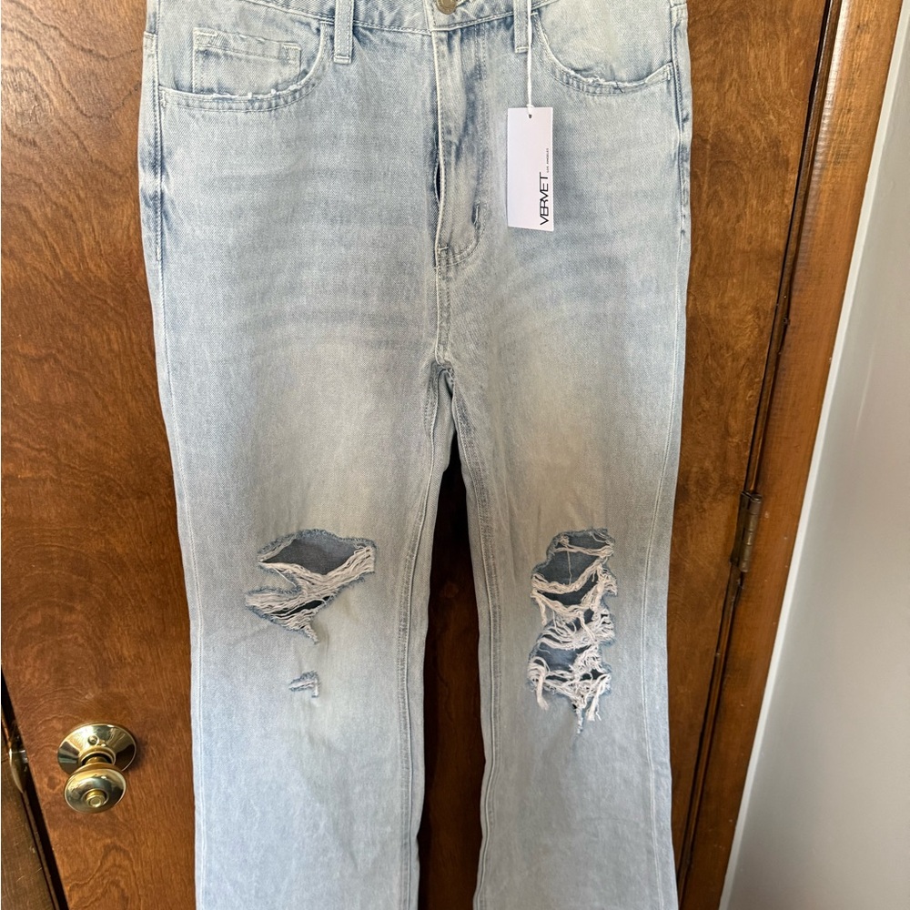 Light Blue Distressed Women's Flare Jeans